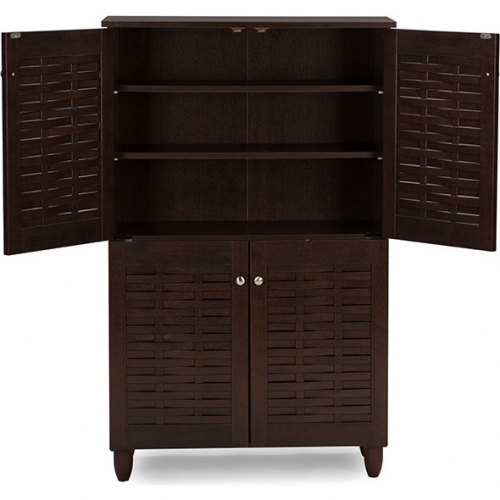 Winda 4 Door Shoe Storage Cabinet in Dark Brown Finish